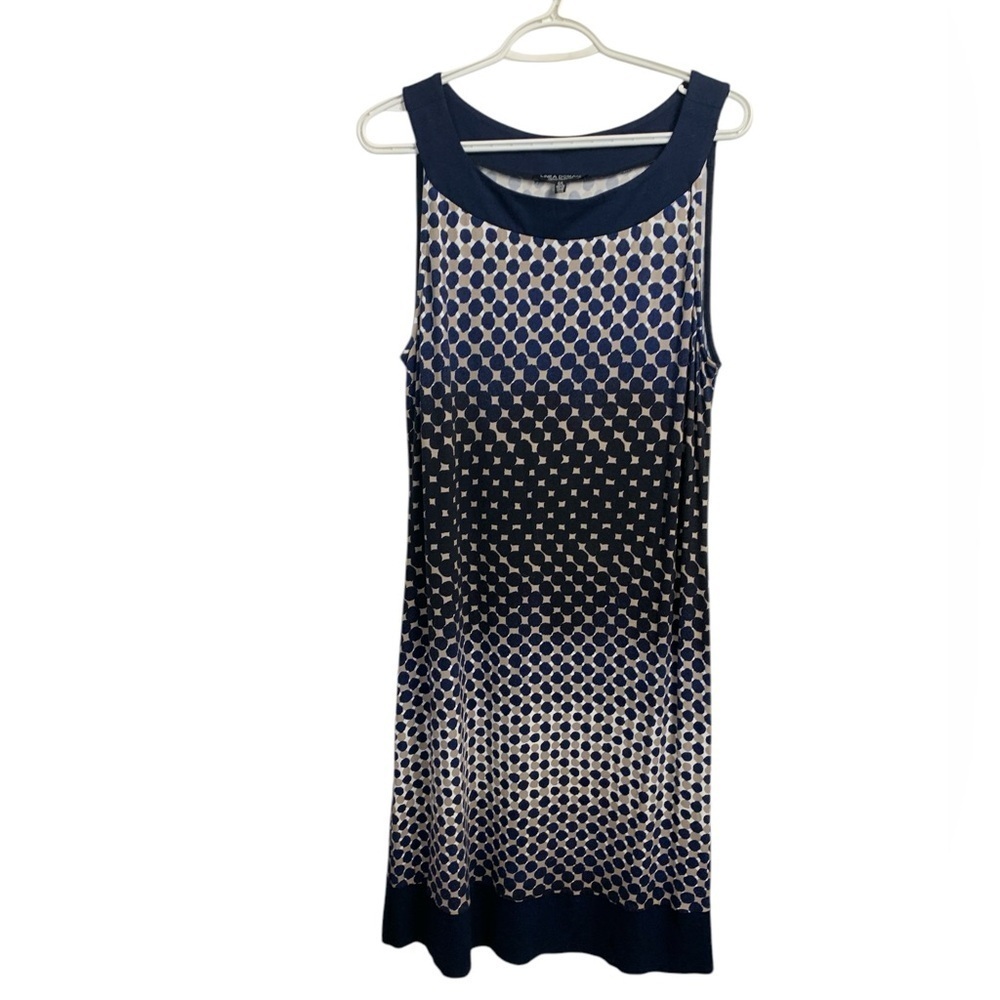 Linea Domani Navy and Beige Sleeveless Summer Dress, Stretch, Lightweight - Picture 3 of 9